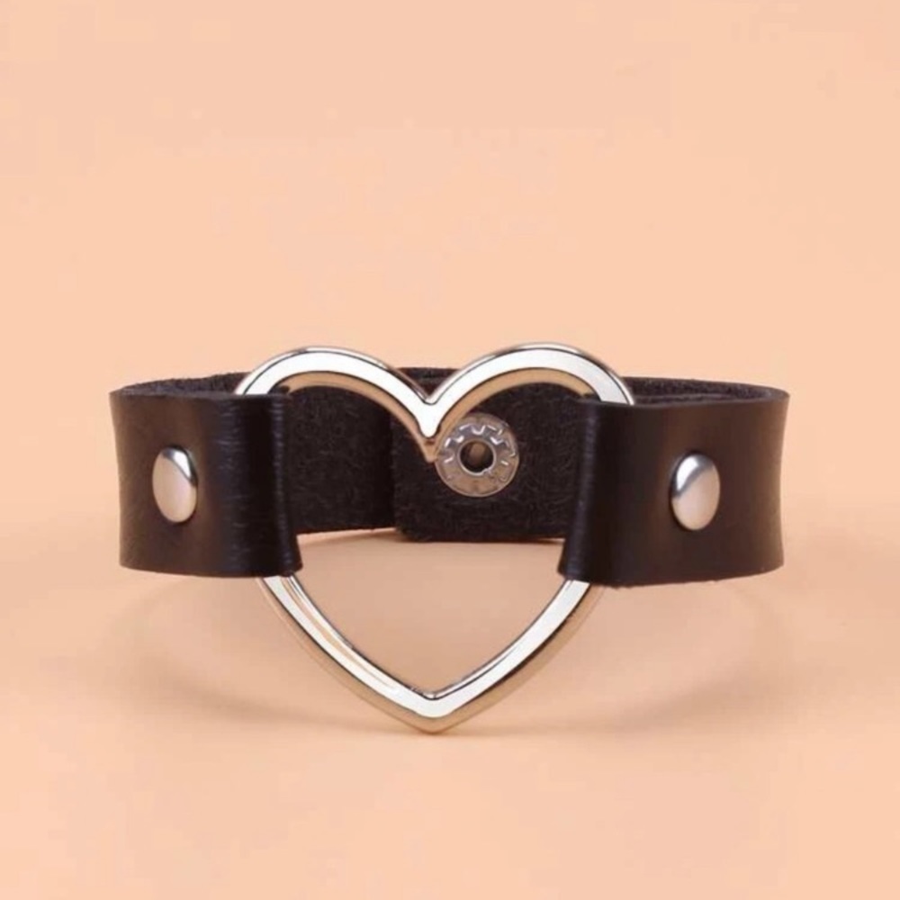 Black Leather Silver Heart